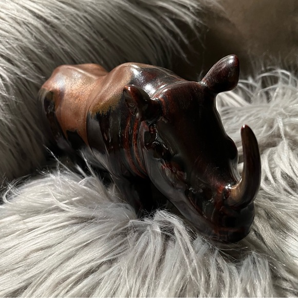 ηξω Caramel Drip Pier 1 Heavy Glossed Ceramic Rhino African Collection NWOT - Picture 10 of 12